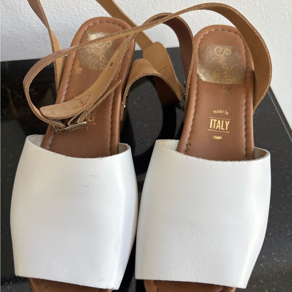 Seychelles White and Brown Two-Tone Sandals 6